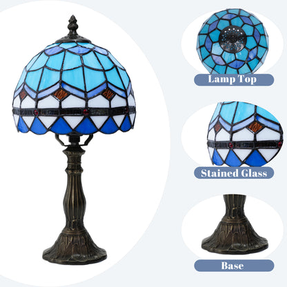 MEHOOM Tiffany Style Table Lamp with Stained Glass Lamp Shade, LED 3 Color,Auto Timer Dimmable,Bedroom, Living Room