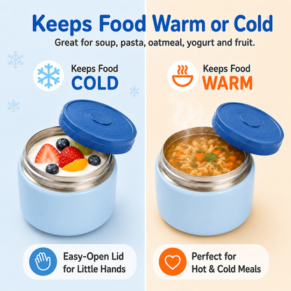 MEHOOM Kids Lunch Box with Thermos Food Jar, Bento Box for Kids with Removable Tray, Adjustable Divider, Soft Fork, Leak-Proof School Lunch Box for Daycare, Picnic, Travel, Blue