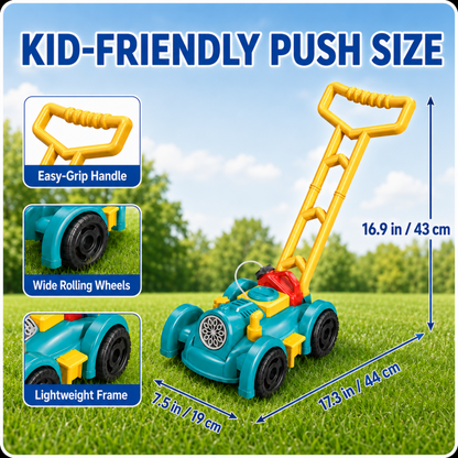MEHOOM Light Bubble Machine for Kids, Bubbles Lawn Mower with 12 Refill Packs, Outdoor Auto Bubble Blowing Toy with for Toddlers Boys Girls Age 3-10,Blue
