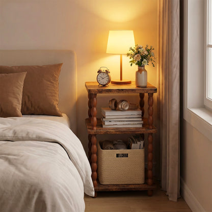 MEHOOM 3-Tier Side Table, Nightstand with Storage, Vintage Accent Table Small End Table for Living Room and Bedroom