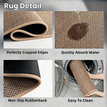 MEHOOM Boho Indoor Flax Woven  Runner Rug Brown 17inx59in, Non-Slip Rubberback  washable rugs,Qickly Absorb Water Kitchen Rugs, Farmhouse Decor Rugs for living room,bedroom,Kitchen,Hallway,bathroom