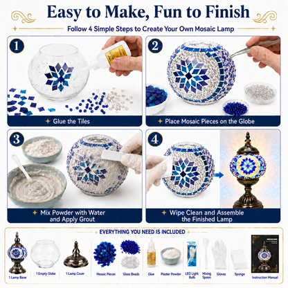 MEHOOM Classic DIY Mosaic Lamp Kit,Turkish Crafts Kit for Adult,Moroccan Decor, Perfect Gift for Her or Him