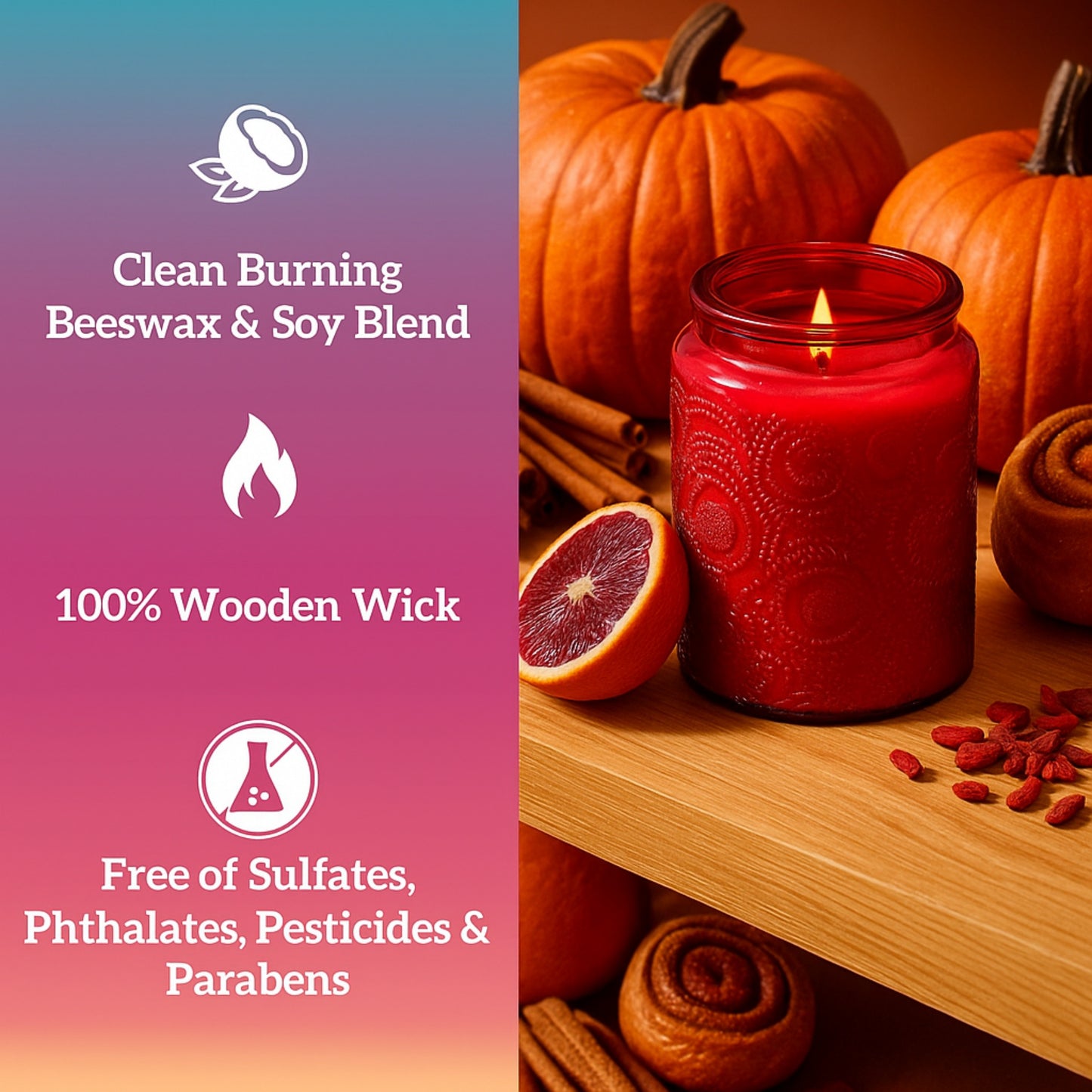 MEHOOM Pumpkin & Spice Wood Wick Scented Candle, 20oz Large Beeswax & Soy Blend, Clean Burning 100-Hour Candle, Cozy Gift for Home Decor