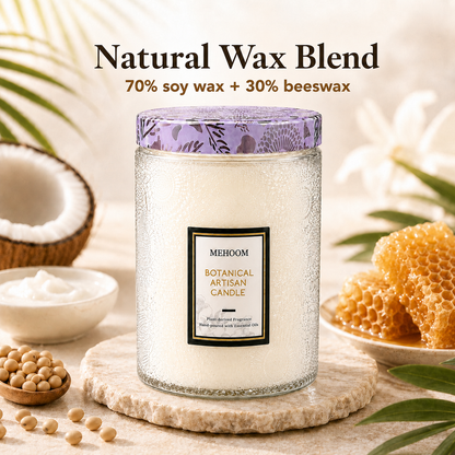 MEHOOM Coconut Beach Wood Wick Scented Candle, 20oz Large Beeswax & Soy Blend, Clean Burning 100-Hour Candle, Cozy Gift for Home Decor