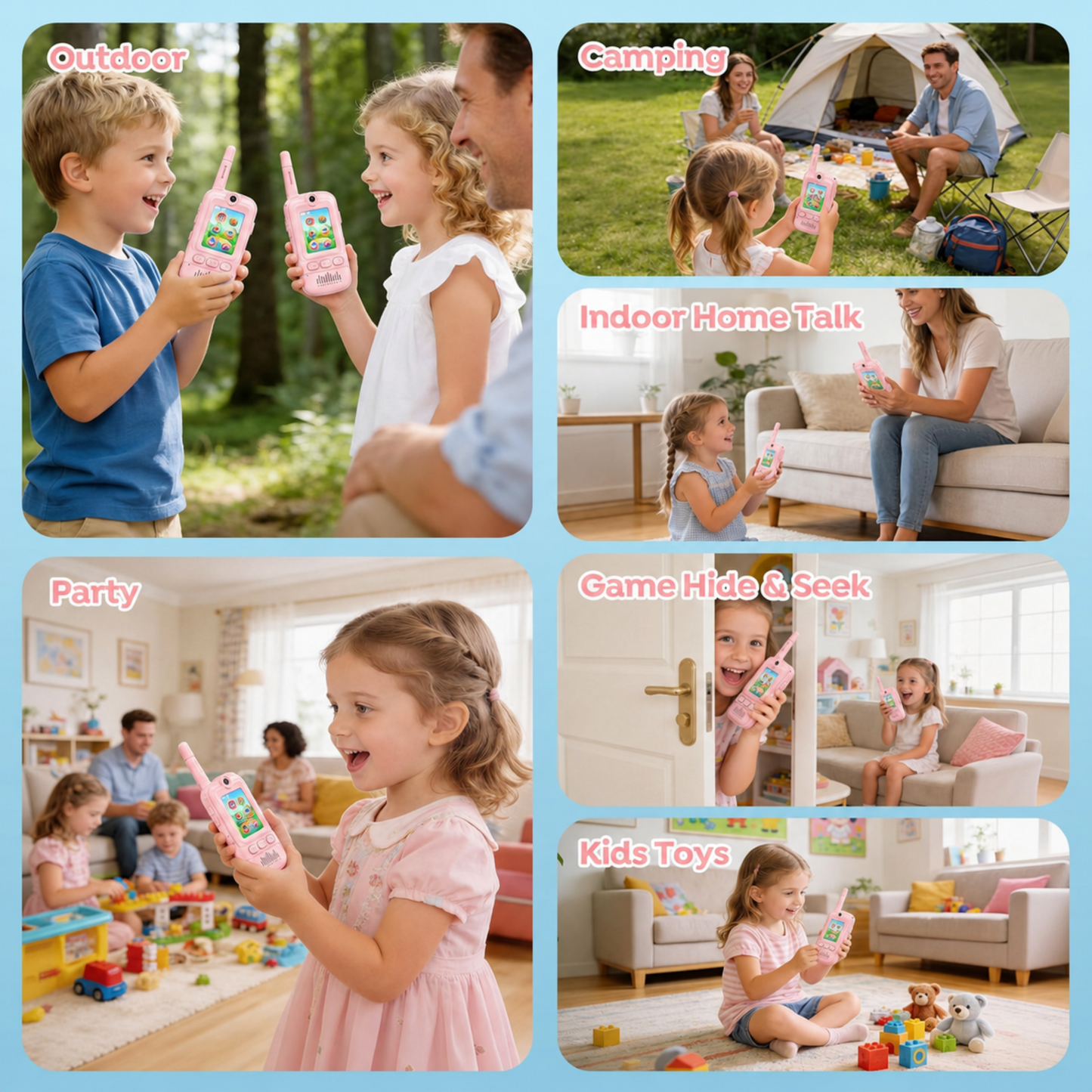 Multifunctional Video Walkie Talkies for Kids, Rechargeable Walkie Talkies with Camera & Message Storage, Long-Range Two-Way Radios for Indoor Outdoor Play, Boys & Girls Ages 3–12 (Pink/Pink)