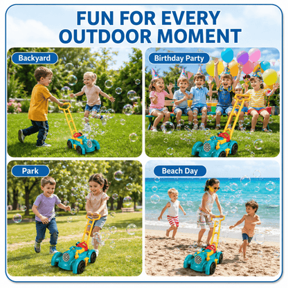 MEHOOM Light Bubble Machine for Kids, Bubbles Lawn Mower with 12 Refill Packs, Outdoor Auto Bubble Blowing Toy with for Toddlers Boys Girls Age 3-10,Blue