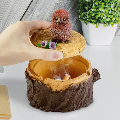 XGVGI Resin Forest Owl Stump Ashtray with Lid, Windproof, Father's Day Gift Ideas