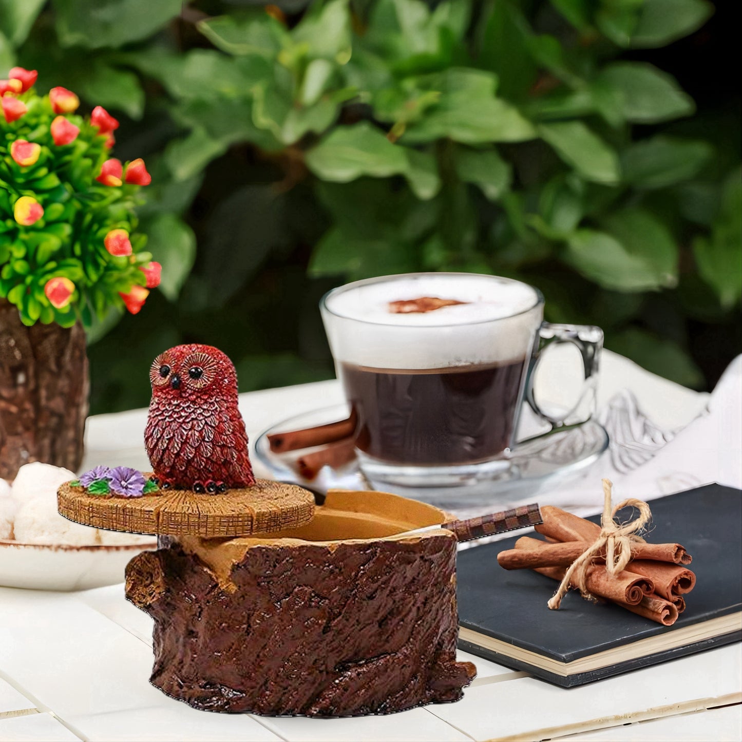 XGVGI Resin Forest Owl Stump Ashtray with Lid, Windproof, Father's Day Gift Ideas