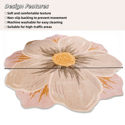 MEHOOM 4ft Round Flower Washable Rug, Soft Throw Round Rug, Non-Slip Area Circle Rug for Living Room, Bedroom, Patio, Indoor, Outdoor, Pink