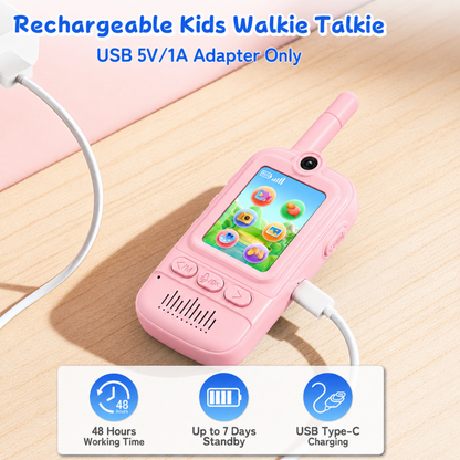 Multifunctional Video Walkie Talkies for Kids, Rechargeable Walkie Talkies with Camera & Message Storage, Long-Range Two-Way Radios for Indoor Outdoor Play, Boys & Girls Ages 3–12 (Pink/Pink)