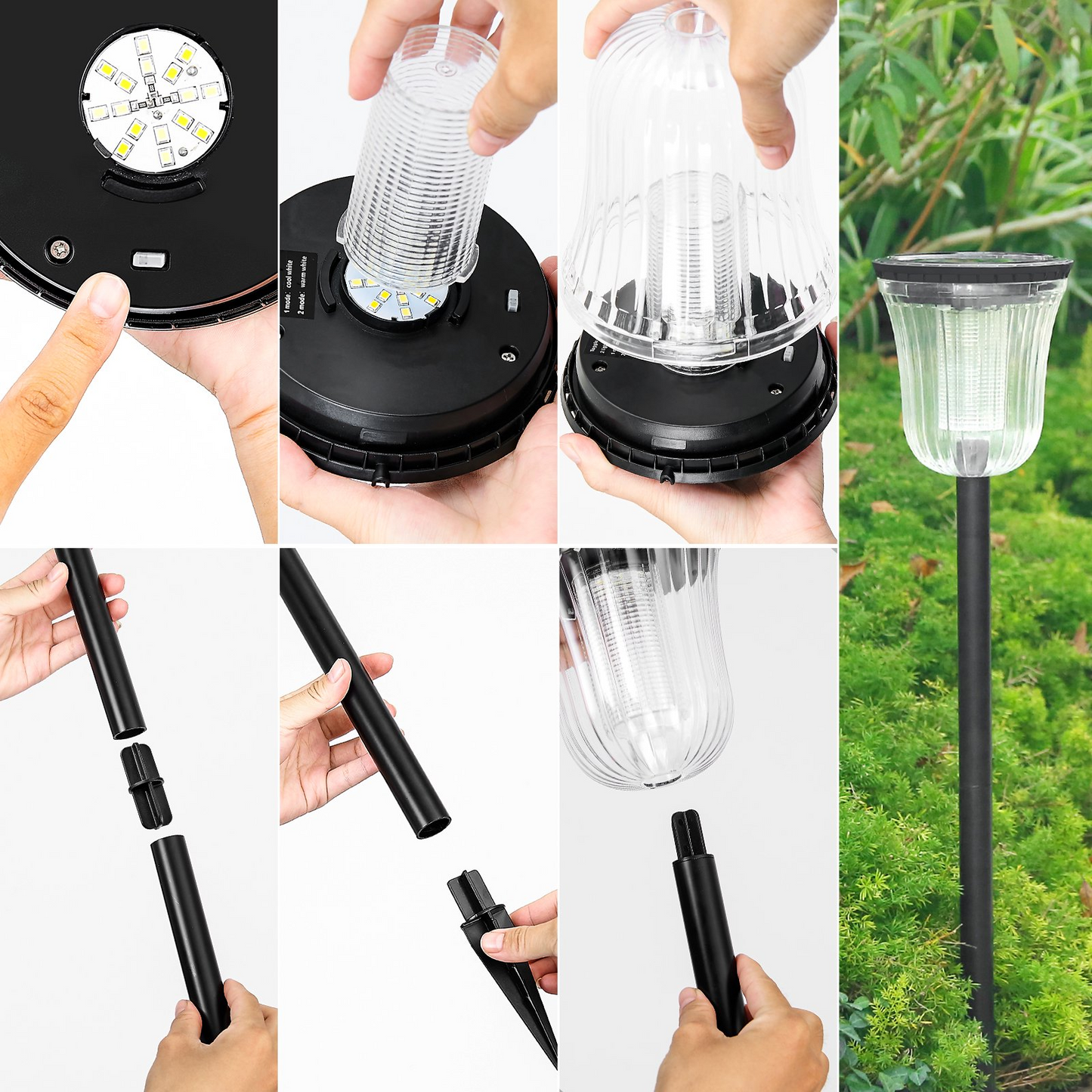 MEHOOM Solar Landscape Lights Outdoor, 4 Pack Warm White & Cool White Solar Pathway Lights, Waterproof LED Solar Garden Lights for Yard, Lawn, Walkway, Patio
