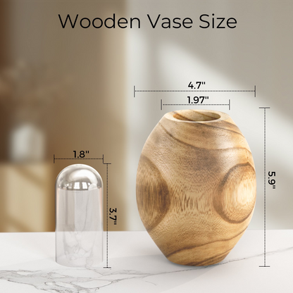 XGVGI Wooden Flower Vase, Rustic Farmhouse Vase with Glass Liner, Decorative Vase for Table, Shelf, Entryway