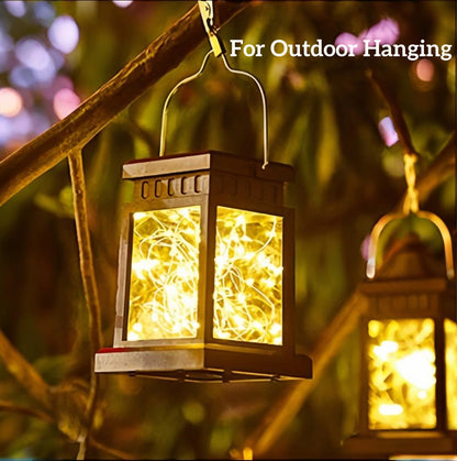 MEHOOM Outdoor Solar Lanterns 4 Pack, Waterproof Hanging Lights with Ground Stake, Retro Palace Design Warm White LED Solar Lights for Patio, Garden, Yard, Tabletop & Landscape Decor