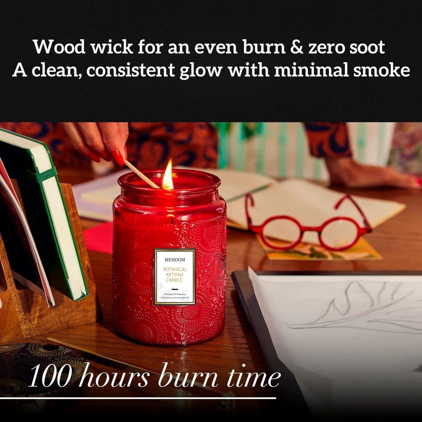 MEHOOM Pumpkin & Spice Wood Wick Scented Candle, 20oz Large Beeswax & Soy Blend, Clean Burning 100-Hour Candle, Cozy Gift for Home Decor
