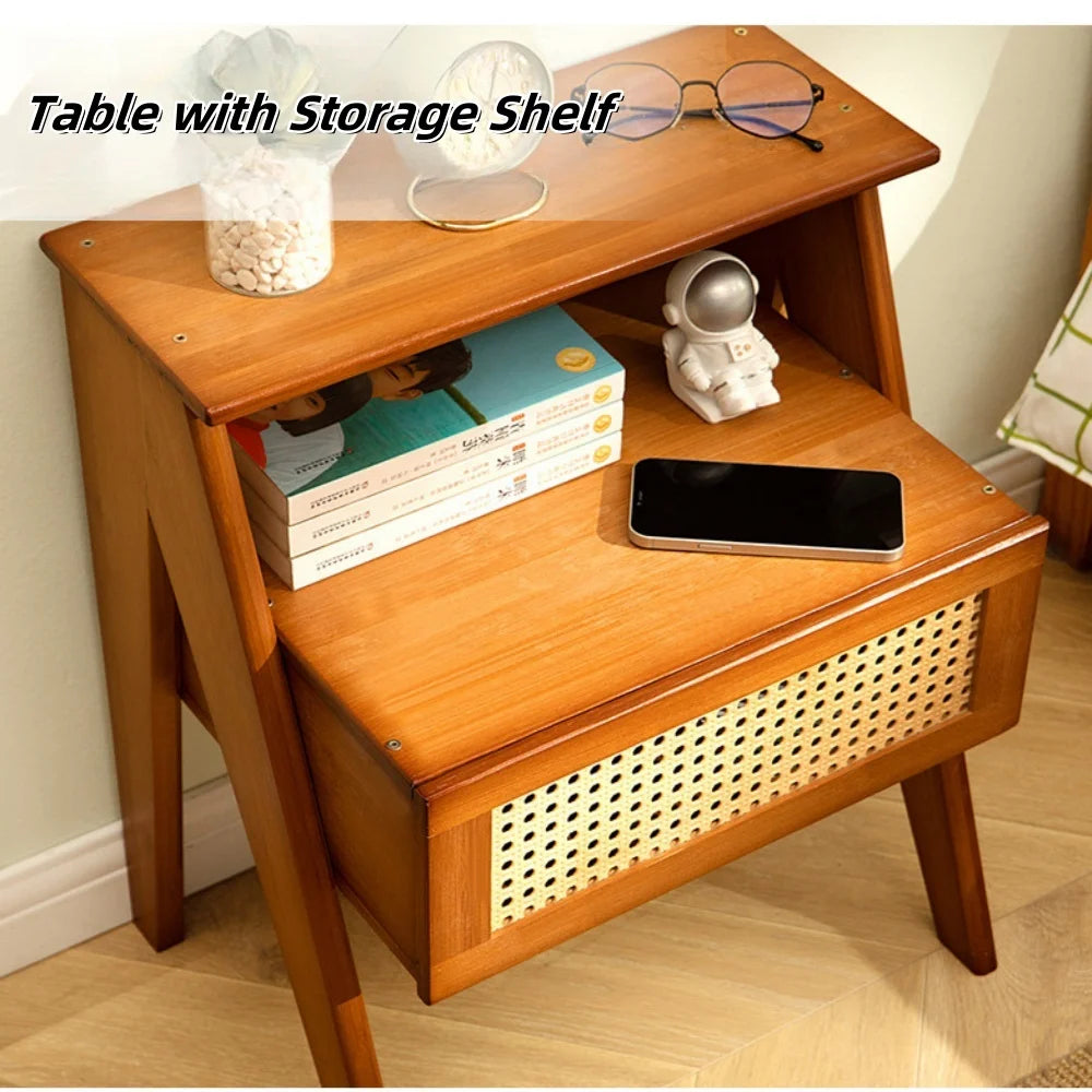 MEHOOM Wooden Night Stand, Small Night Table with Drawers 2-Tier Storage Bedside Table, End Table for Bedroom, Living Room Home Decor, Brown