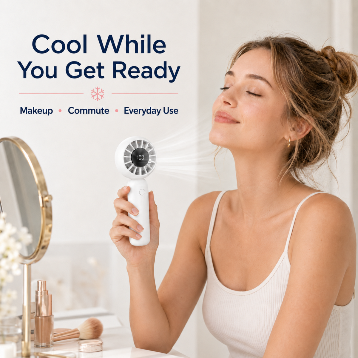 Portable Handheld Mini Fan, Rechargeable 4000mAh Small Personal Fan with 5 Speeds, Air Turbo Portable Fan for Outdoor Indoor, Travel, Makeup, Eyelash, Kids & Women, White