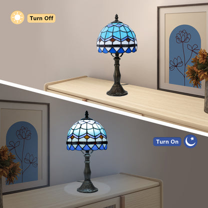 MEHOOM Tiffany Style Table Lamp with Stained Glass Lamp Shade, LED 3 Color,Auto Timer Dimmable,Bedroom, Living Room
