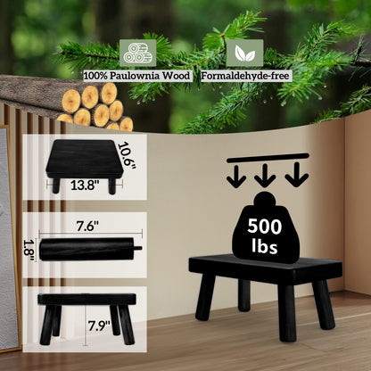 MEHOOM Wooden Step Stool for Adults and Kids, Heavy Duty Foot Stool with 500 lbs Capacity, Non-Slip Step Stool for Bedroom, Kitchen, Bathroom (Rustic Brown)