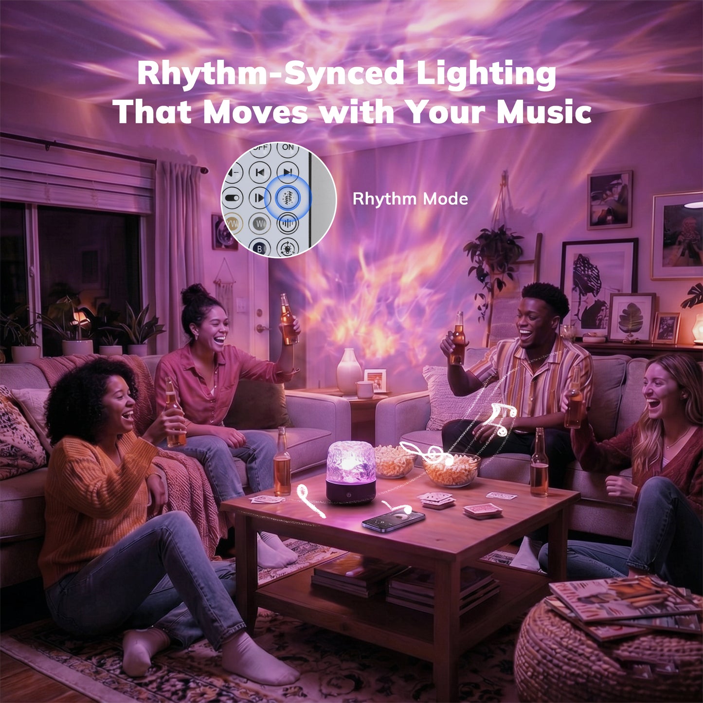 MEHOOM 16 Color Noise Sound Machine & Night Light, 3D Ocean Wave Projector Light for Sleep Adults/Kids, Bluetooth, Timer, Dimmable & Control, Rechargeable LED Lights for Bedroom