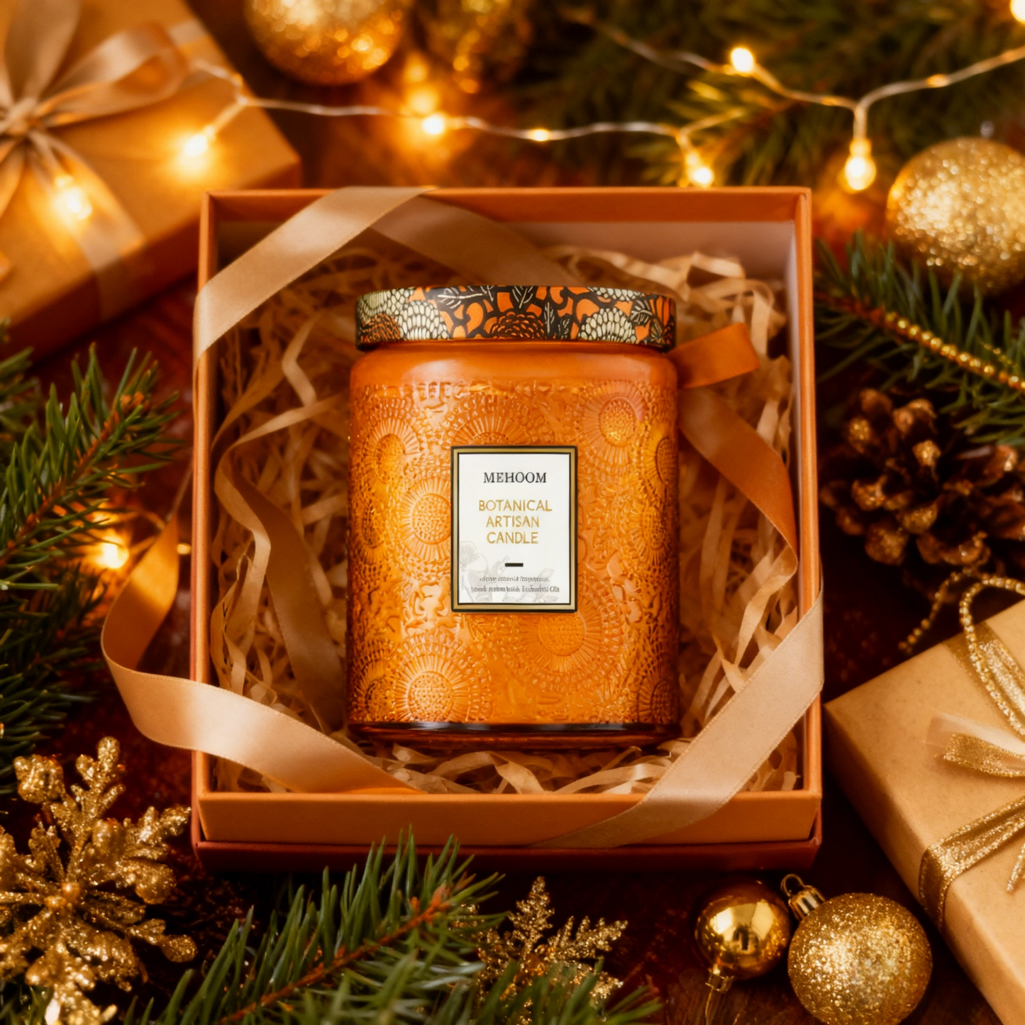 MEHOOM Cedarwood & Amber Wood Wick Scented Candle, 20oz Large Beeswax & Soy Blend, Clean Burning 100-Hour Candle, Cozy Gift for Home Decor