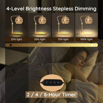 MEHOOM Crystal Candle Warmer Lamp with Dimmer Timer, Adjustable Height Warmer for Jar Candles, with 2 Bulbs, Home Decor Gifts for Bedroom Living Room