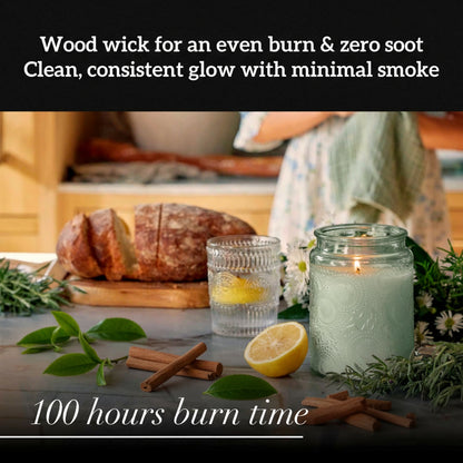 MEHOOM Green Tea & Sandalwood Wood Wick Scented Candle, 20oz Large Beeswax & Soy Blend, Clean Burning 100-Hour Candle, Cozy Gift for Home Decor