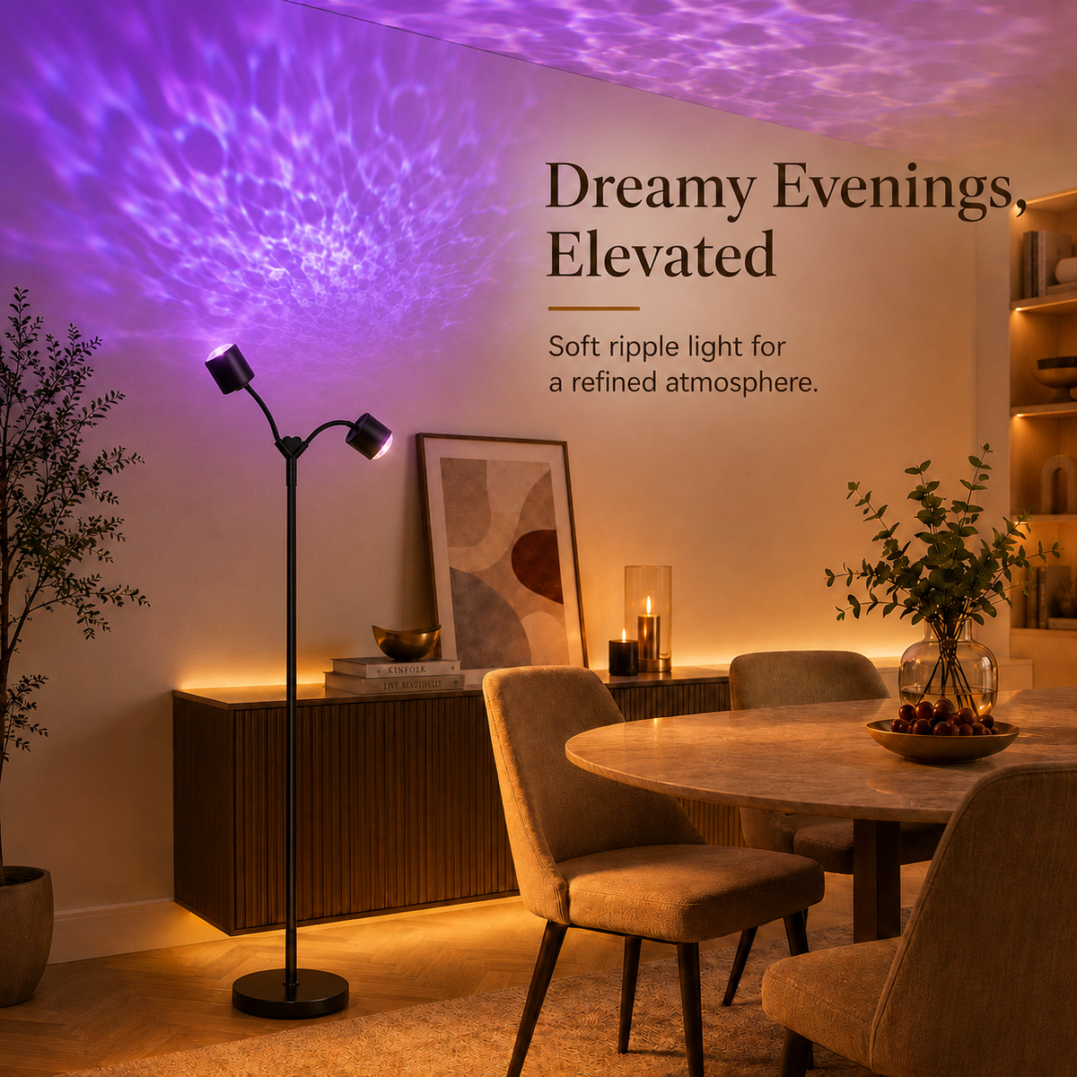MEHOOM  Double-Headed Floor Lamp , 360°Rotating Sunset Lamp Ambiance Comes with 7 Color Swatches,  Modern Floor Stand Night Light for Living Rooms, Bedrooms & Offices