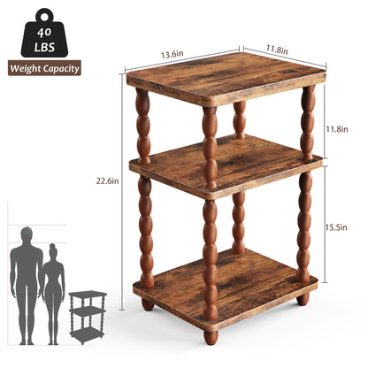 MEHOOM 3-Tier Side Table, Nightstand with Storage, Vintage Accent Table Small End Table for Living Room and Bedroom