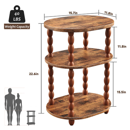 MEHOOM 3-Tier Side Table, Small End Table for Living Room and Bedroom, Vintage Accent Table Nightstand with Storage