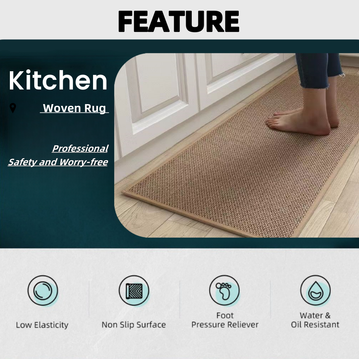 MEHOOM Boho Indoor Flax Woven  Runner Rug Brown 17inx59in, Non-Slip Rubberback  washable rugs,Qickly Absorb Water Kitchen Rugs, Farmhouse Decor Rugs for living room,bedroom,Kitchen,Hallway,bathroom