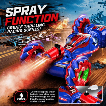 MEHOOM Remote Control Car for Kids Ages 3-12, 2.4GHz RC Stunt Car with Gesture Sensing, 360° Rotating Fast RC Car, LED Lights, Sounds & Mist Spray