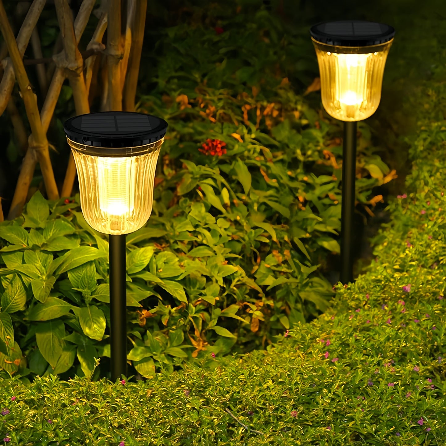 MEHOOM 200 Lumens Solar Landscape Lights Outdoor, 4 Pack Warm & White Solar Pathway Lights, 1800mAh Battery, IP65 Waterproof Garden Lights for Yard Lawn Walkway Patio