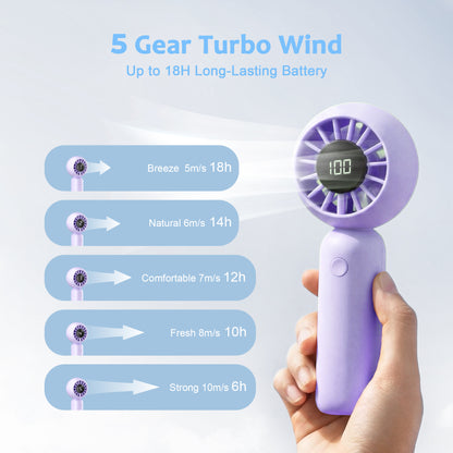 MEHOOM Mini Portable Fan, Rechargeable 4000mAh Small Personal Fan with 5 Speeds, Air Turbo Handheld Fan for outdoor indoor,Travel, Makeup, Eyelash, Kids & Women, Purple