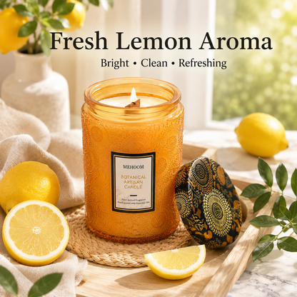MEHOOM Lemon Wood Wick Scented Candle, 20oz Large Beeswax & Soy Blend, Clean Burning 100-Hour Candle, Cozy Gift for Home Decor