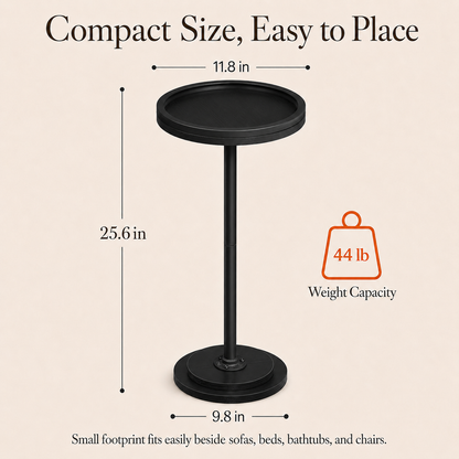 MEHOOM Round Side Table, Black Drink Table for Small Spaces, Modern Accent End Table for Living Room, Bedroom