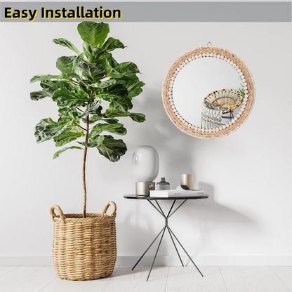 MEHOOM 20" Round Boho Wall Mirror, Rattan Hanging Mirror for Bedroom, Living Room, Farmhouse Decor