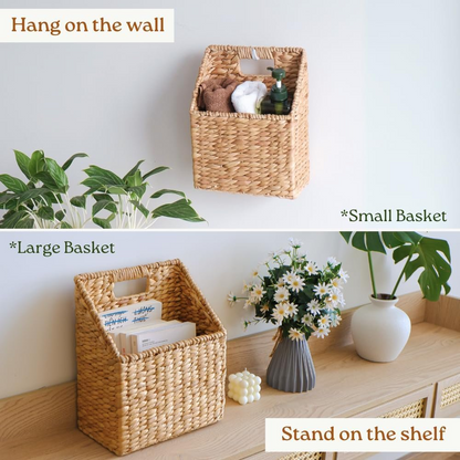 MEHOOM Wicker Storage Baskets, Hanging Wall Baskets for Organizing Files, Mail, Books, and Accessories (2 Pack)