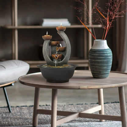 XGVGI 3 Tier Tabletop Waterfall Fountain with Candle Holder,Water Fountain Indoor Home