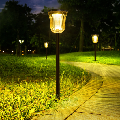 MEHOOM Solar Landscape Lights Outdoor, 4 Pack Warm White & Cool White Solar Pathway Lights, Waterproof LED Solar Garden Lights for Yard, Lawn, Walkway, Patio