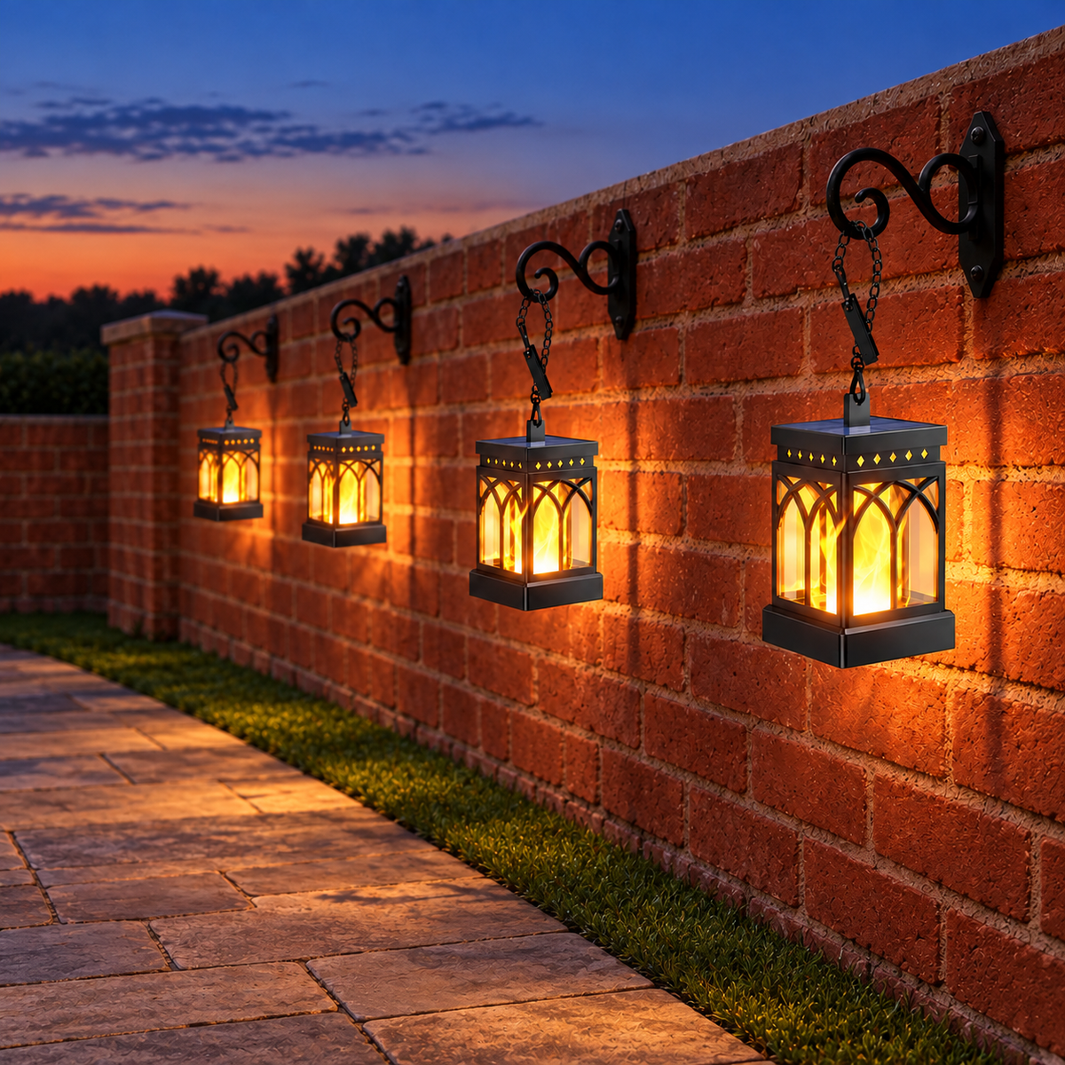 MEHOOM Solar Lanterns Outdoor Waterproof, 4-Pack Flickering Flame Hanging Solar Lights for Patio Yard Garden Decor