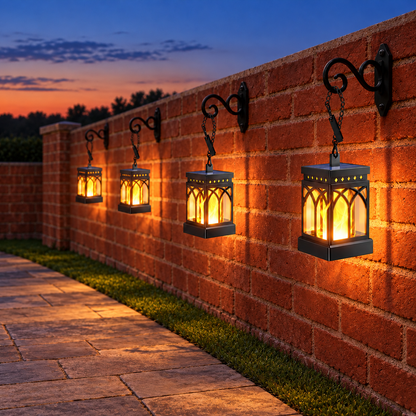 MEHOOM Solar Lanterns Outdoor Waterproof, 4-Pack Flickering Flame Hanging Solar Lights for Patio Yard Garden Decor