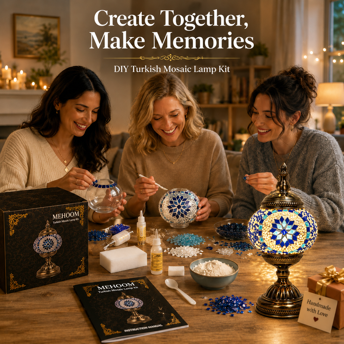 MEHOOM Classic DIY Mosaic Lamp Kit,Turkish Crafts Kit for Adult,Moroccan Decor, Perfect Gift for Her or Him