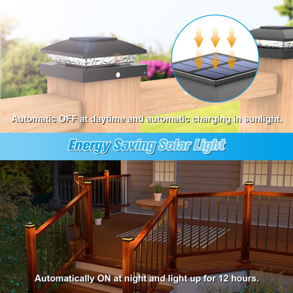 MEHOOM 8 Pack Solar Post Cap Lights Outdoor, Warm White LED Fence Post Lights for 4x4 Posts, Solar Powered Outdoor Waterproof Deck Lights with Auto On/Off for Garden Patio Fence