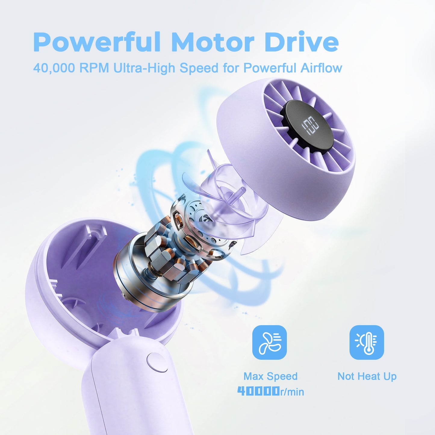 MEHOOM Mini Portable Fan, Rechargeable 4000mAh Small Personal Fan with 5 Speeds, Air Turbo Handheld Fan for outdoor indoor,Travel, Makeup, Eyelash, Kids & Women, Purple