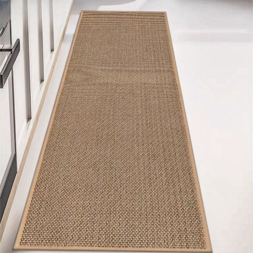MEHOOM Boho Indoor Flax Woven  Runner Rug Brown 17inx59in, Non-Slip Rubberback  washable rugs,Qickly Absorb Water Kitchen Rugs, Farmhouse Decor Rugs for living room,bedroom,Kitchen,Hallway,bathroom