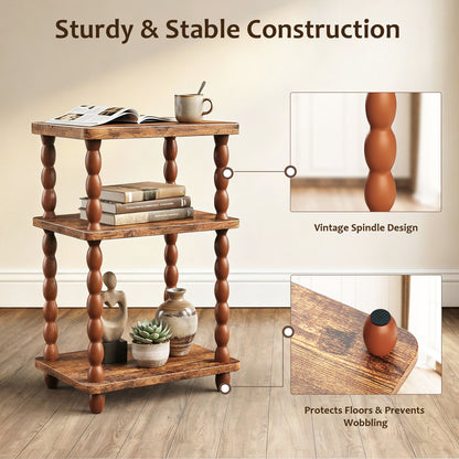 MEHOOM 3-Tier Side Table, Nightstand with Storage, Vintage Accent Table Small End Table for Living Room and Bedroom