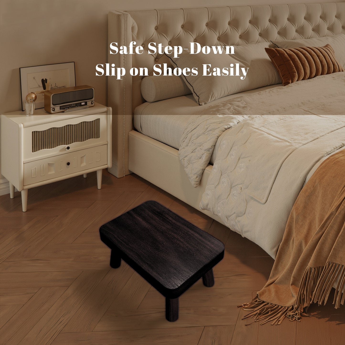 MEHOOM Wooden Step Stool for Adults and Kids, Heavy Duty Foot Stool with 500 lbs Capacity, Non-Slip Step Stool for Bedroom, Kitchen, Bathroom (Rustic Brown)