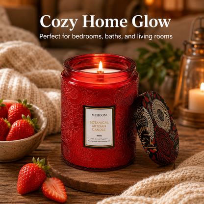 MEHOOM Strawberry Wood Wick Scented Candle, 20oz Large Beeswax & Soy Blend, Clean Burning 100-Hour Candle, Cozy Gift for Home Decor
