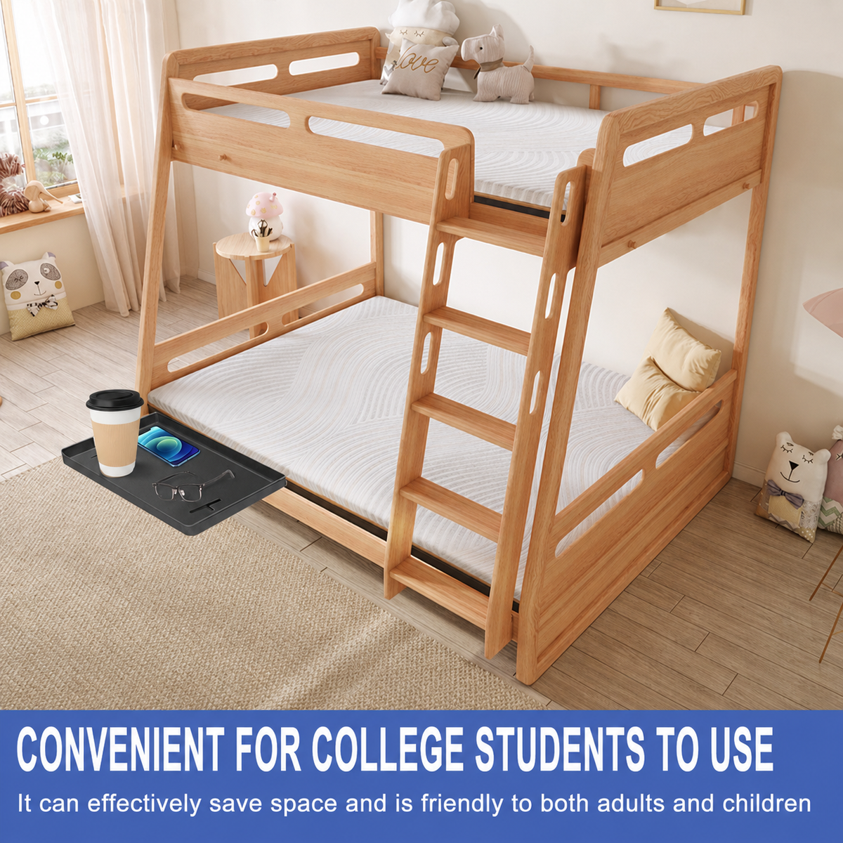 MEHOOM Bedside Shelf for Dorm Room & College Essentials, Bunk Bedside Table with 2 Cable Holes, Bed Tray Table, Clip-On Floating Nightstand with Storage, Black