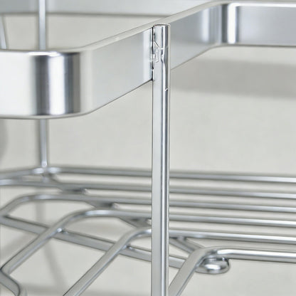 MEHOOM 4-Tier Corner Shower Caddy with Tension Pole, Adjustable 30–120 inch, No-Drill Shower Organizer with Hooks, Soap Holder & Toothbrush Cup, Rustproof Bathroom Caddy (Silver)